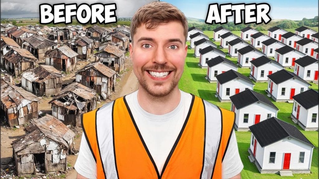 MrBeast, builds and gives away 100 houses for families in need
